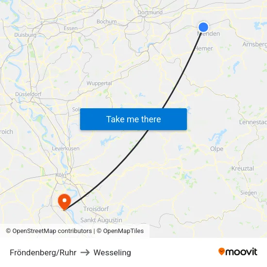 Fröndenberg/Ruhr to Wesseling map
