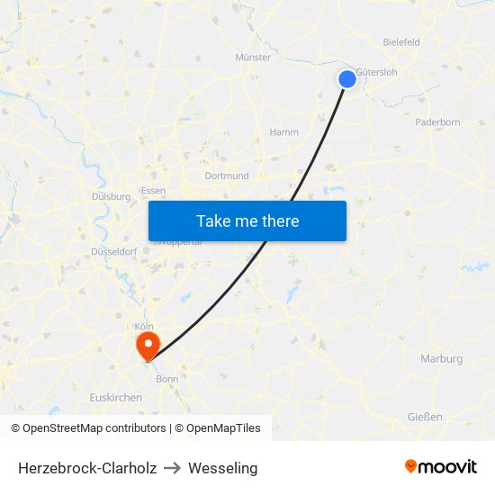 Herzebrock-Clarholz to Wesseling map