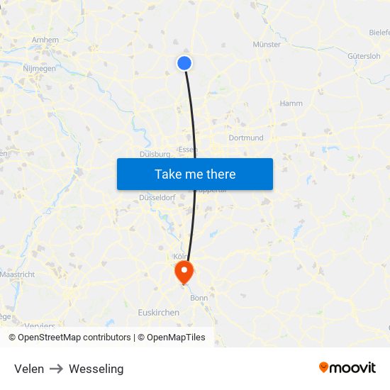 Velen to Wesseling map