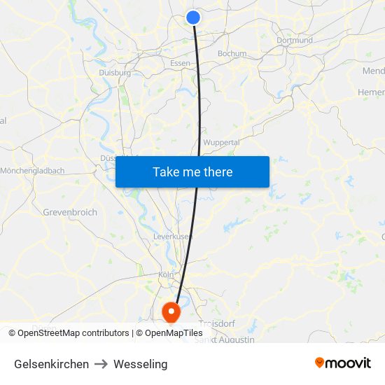 Gelsenkirchen to Wesseling map