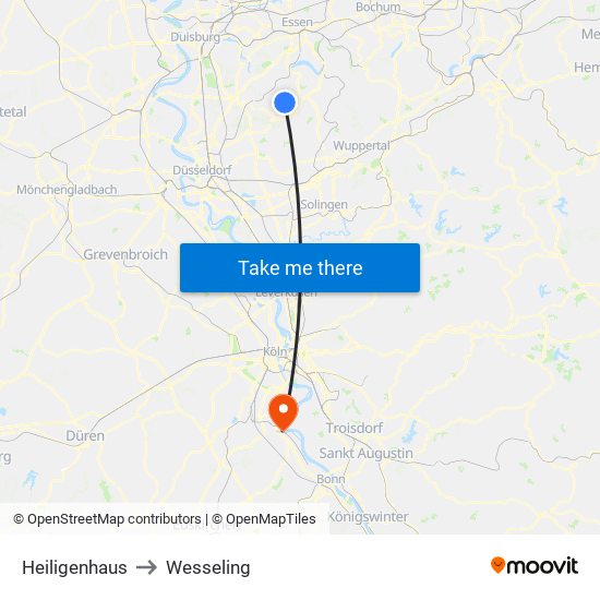 Heiligenhaus to Wesseling map