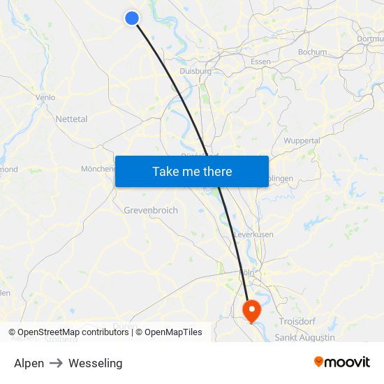Alpen to Wesseling map