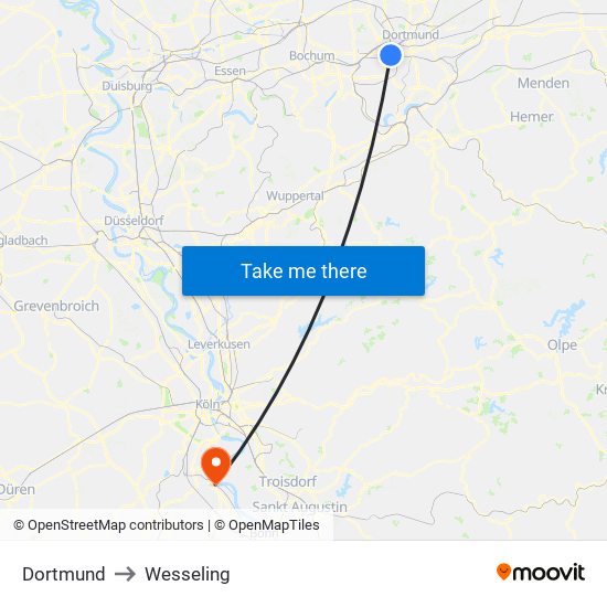 Dortmund to Wesseling map