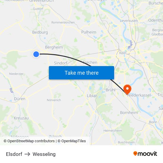Elsdorf to Wesseling map