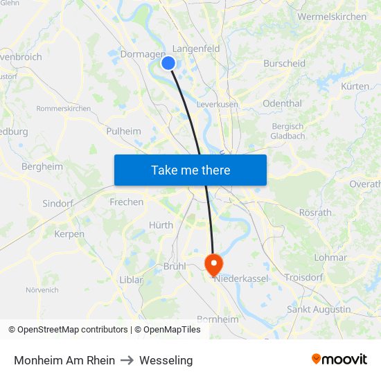 Monheim Am Rhein to Wesseling map