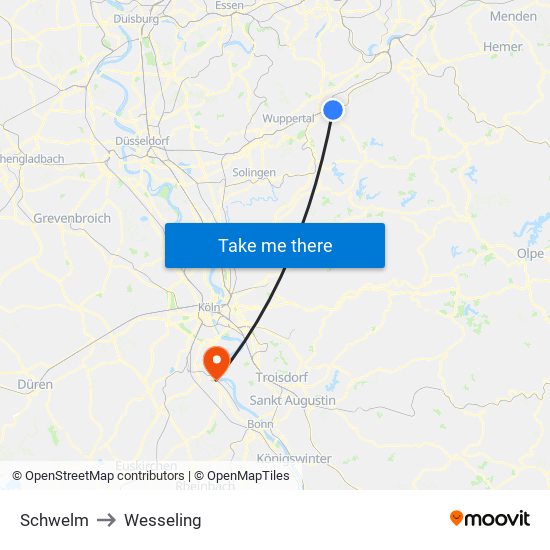 Schwelm to Wesseling map