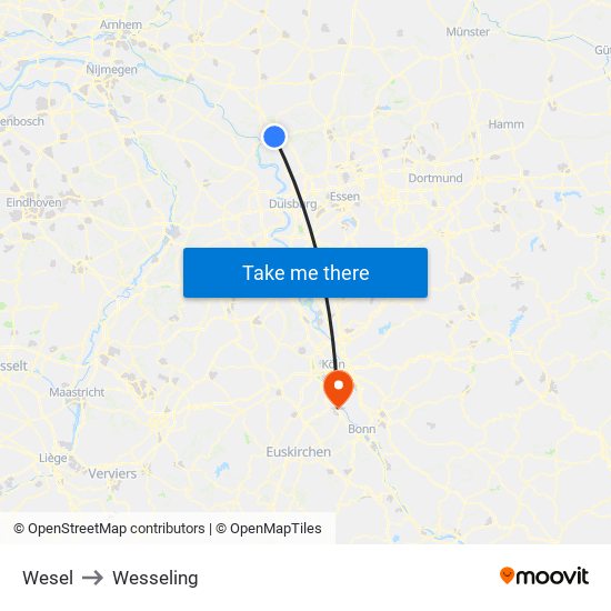 Wesel to Wesseling map