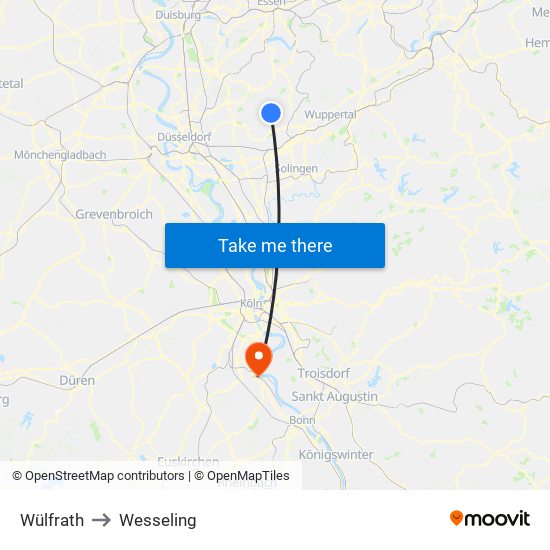 Wülfrath to Wesseling map