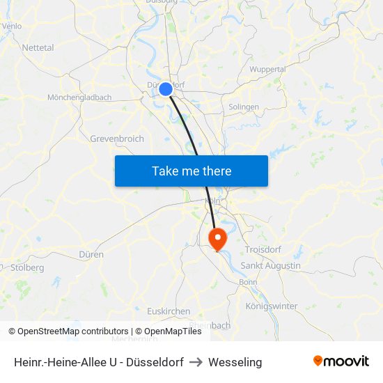 Heinr.-Heine-Allee U - Düsseldorf to Wesseling map