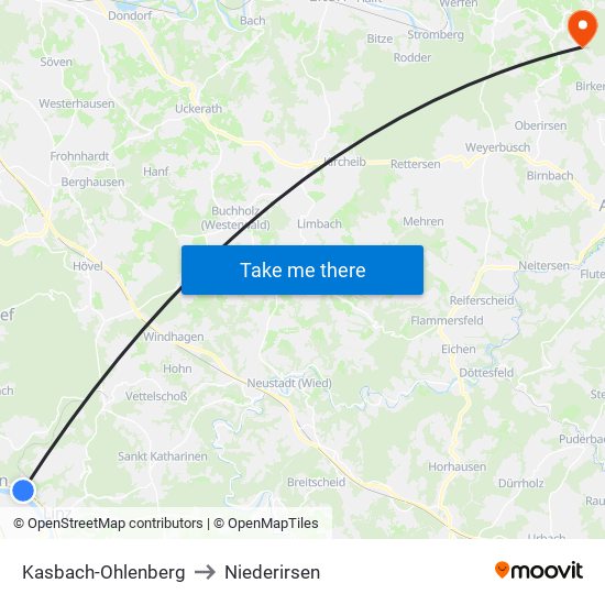 Kasbach-Ohlenberg to Niederirsen map