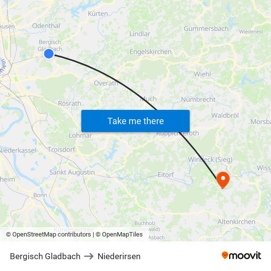 Bergisch Gladbach to Niederirsen map