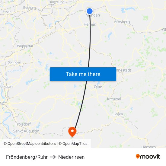 Fröndenberg/Ruhr to Niederirsen map