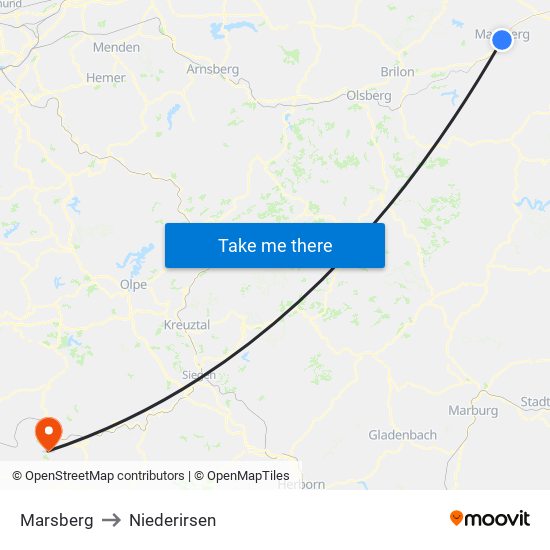 Marsberg to Niederirsen map