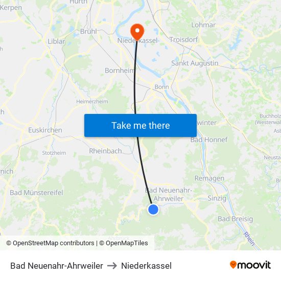 Bad Neuenahr-Ahrweiler to Niederkassel map