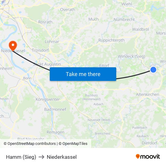 Hamm (Sieg) to Niederkassel map