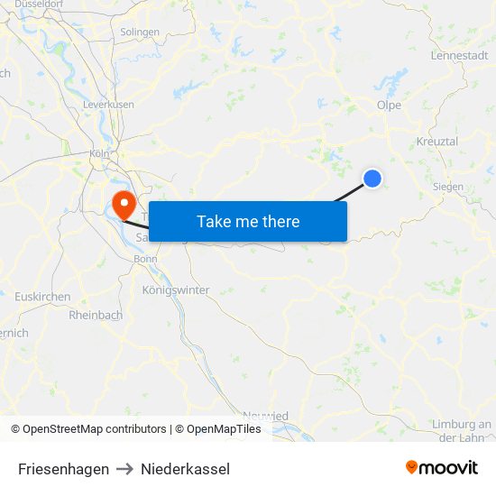 Friesenhagen to Niederkassel map
