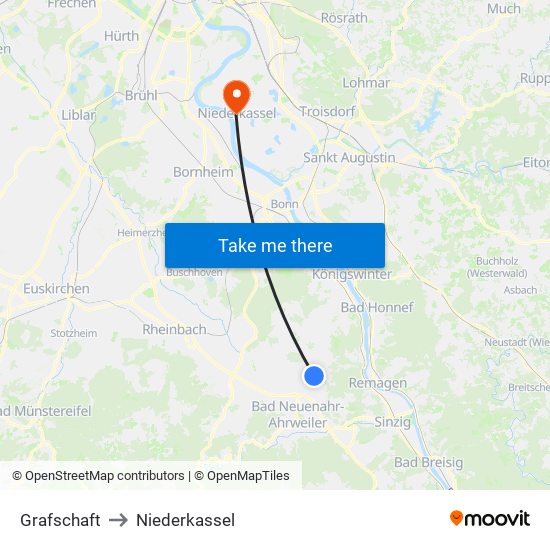 Grafschaft to Niederkassel map