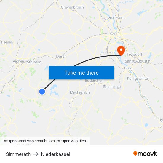 Simmerath to Niederkassel map