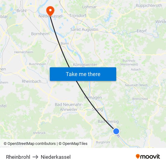 Rheinbrohl to Niederkassel map