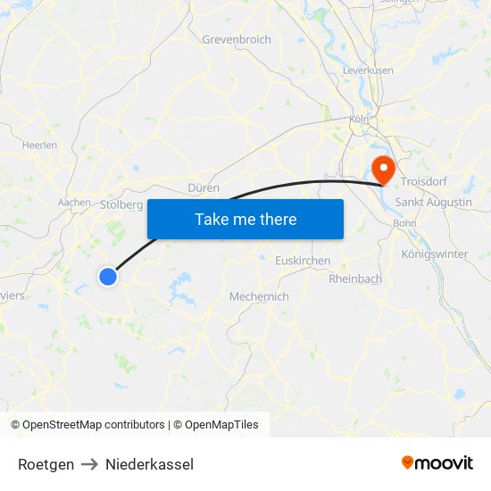 Roetgen to Niederkassel map