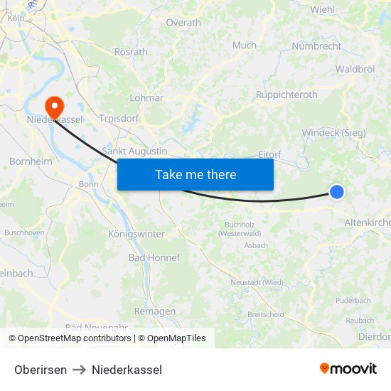 Oberirsen to Niederkassel map