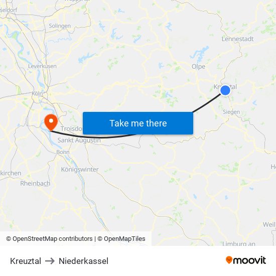 Kreuztal to Niederkassel map