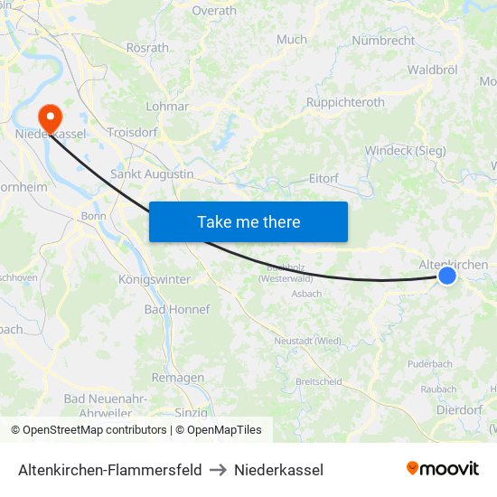 Altenkirchen-Flammersfeld to Niederkassel map