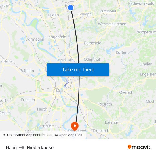 Haan to Niederkassel map