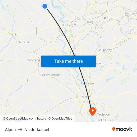 Alpen to Niederkassel map