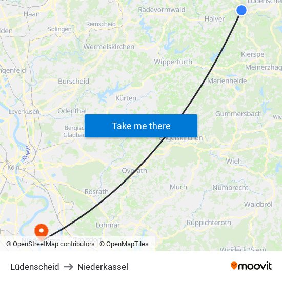 Lüdenscheid to Niederkassel map