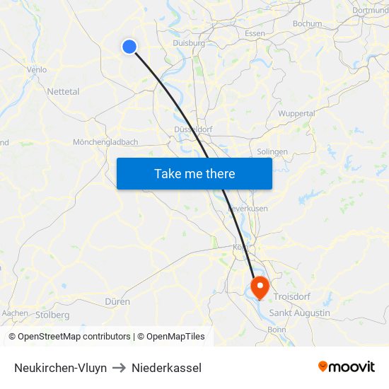 Neukirchen-Vluyn to Niederkassel map