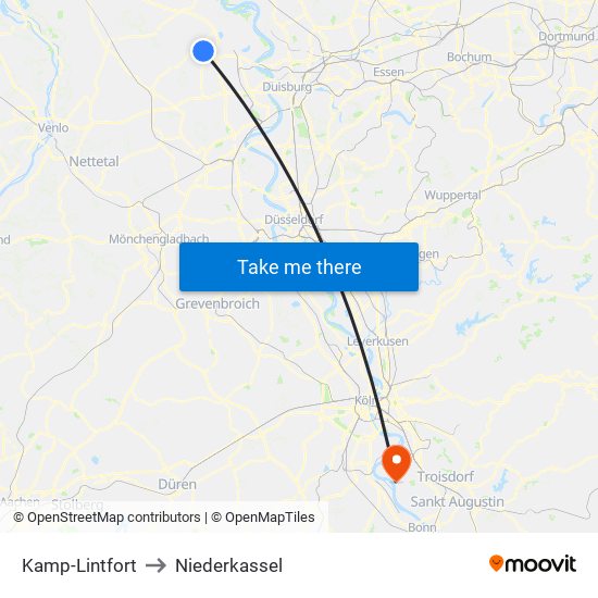 Kamp-Lintfort to Niederkassel map