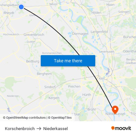 Korschenbroich to Niederkassel map