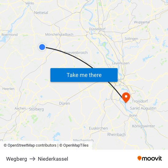 Wegberg to Niederkassel map