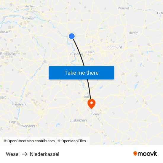 Wesel to Niederkassel map