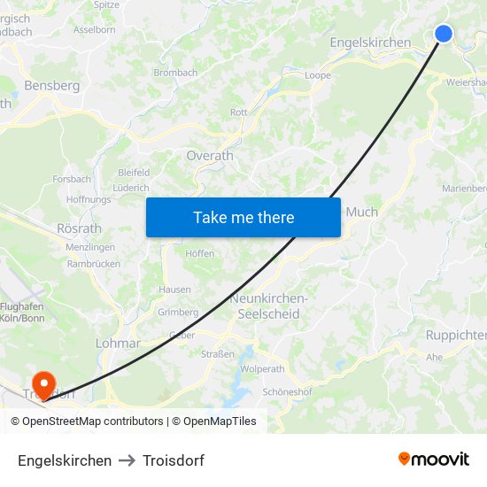 Engelskirchen to Troisdorf map