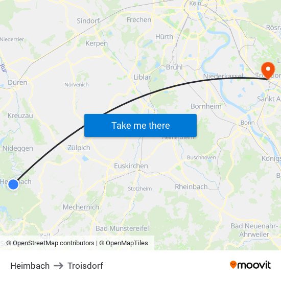 Heimbach to Troisdorf map