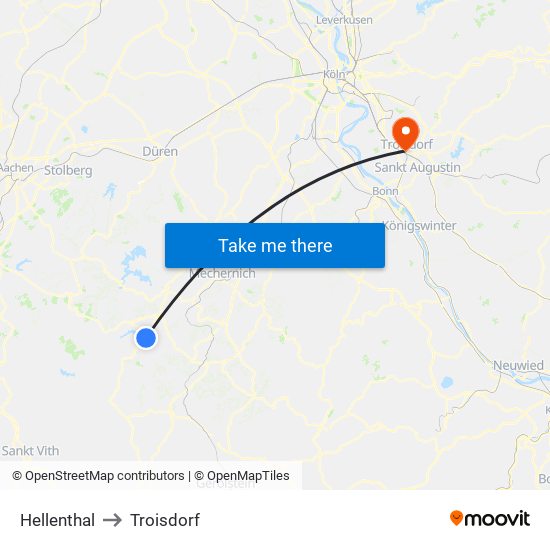 Hellenthal to Troisdorf map