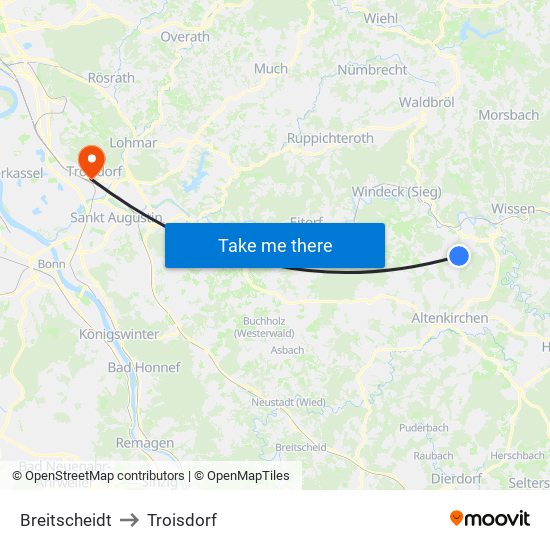 Breitscheidt to Troisdorf map