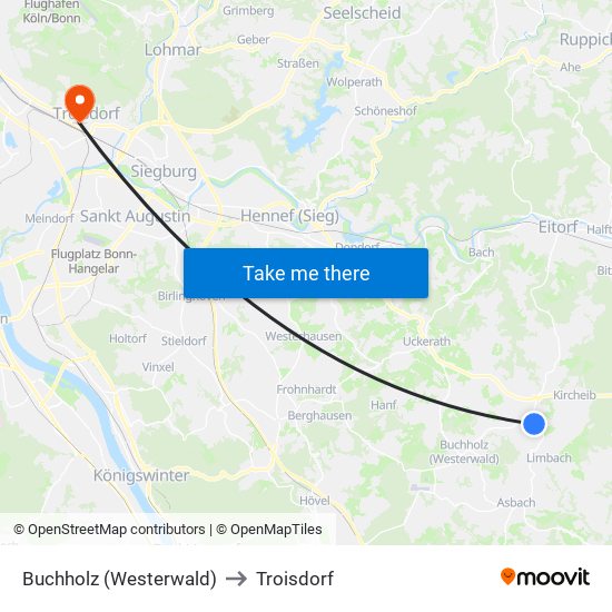 Buchholz (Westerwald) to Troisdorf map
