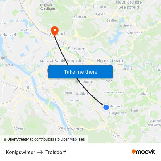 Königswinter to Troisdorf map