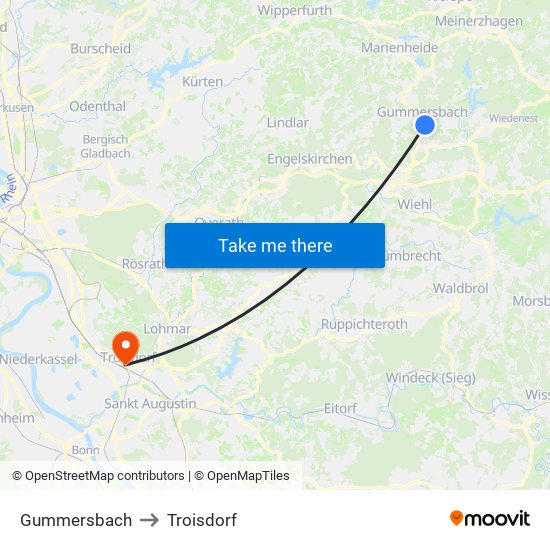 Gummersbach to Troisdorf map