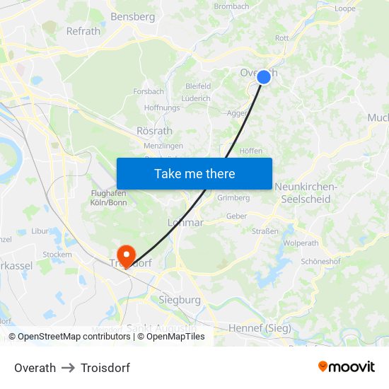 Overath to Troisdorf map