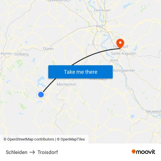 Schleiden to Troisdorf map