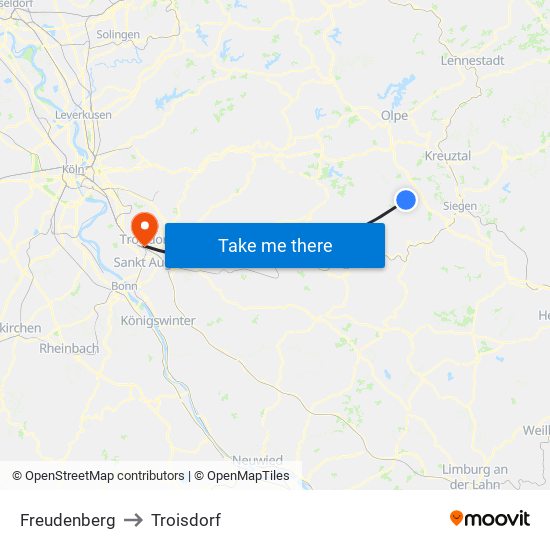 Freudenberg to Troisdorf map