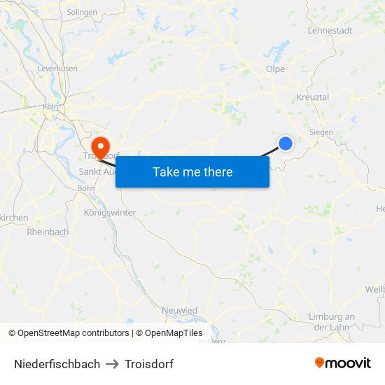Niederfischbach to Troisdorf map