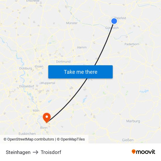 Steinhagen to Troisdorf map