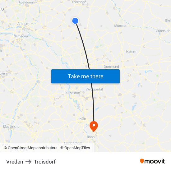 Vreden to Troisdorf map