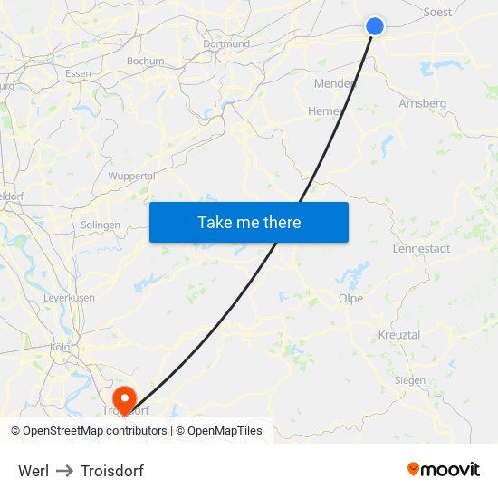 Werl to Troisdorf map