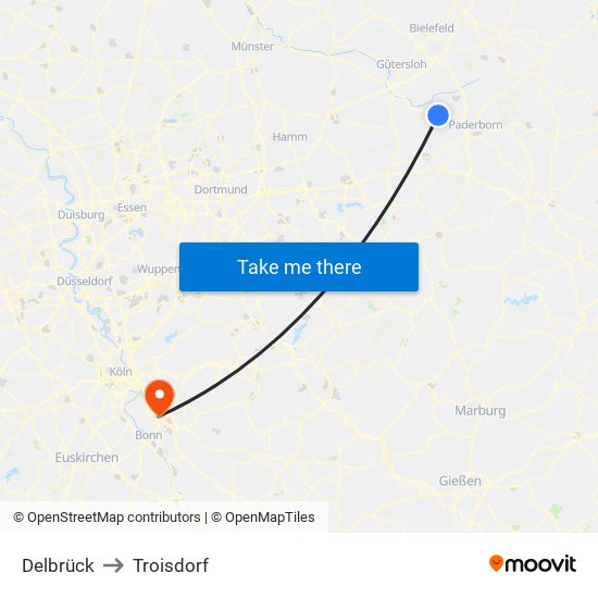 Delbrück to Troisdorf map